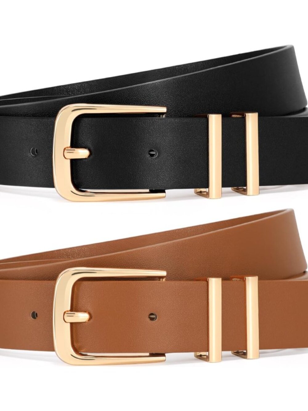 2 Pack Women Belt for Jeans Pants, Simple Fashion Ladies Waist Belt with Gold Bu - Picture 6 of 6